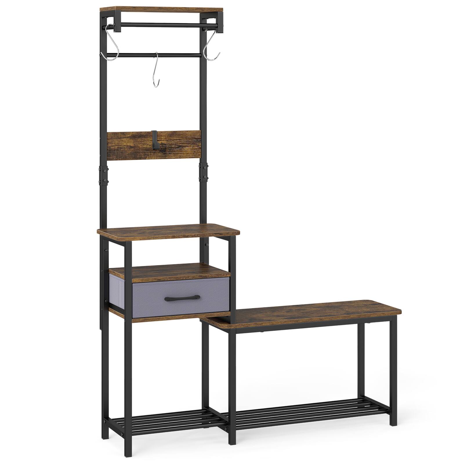 Alt View 9. Costway - Costway 7-in-1 Hall Tree with Shoe Bench, Freestanding Coat Rack with Hooks, Shoe Rack - Rustic Brown + Black.