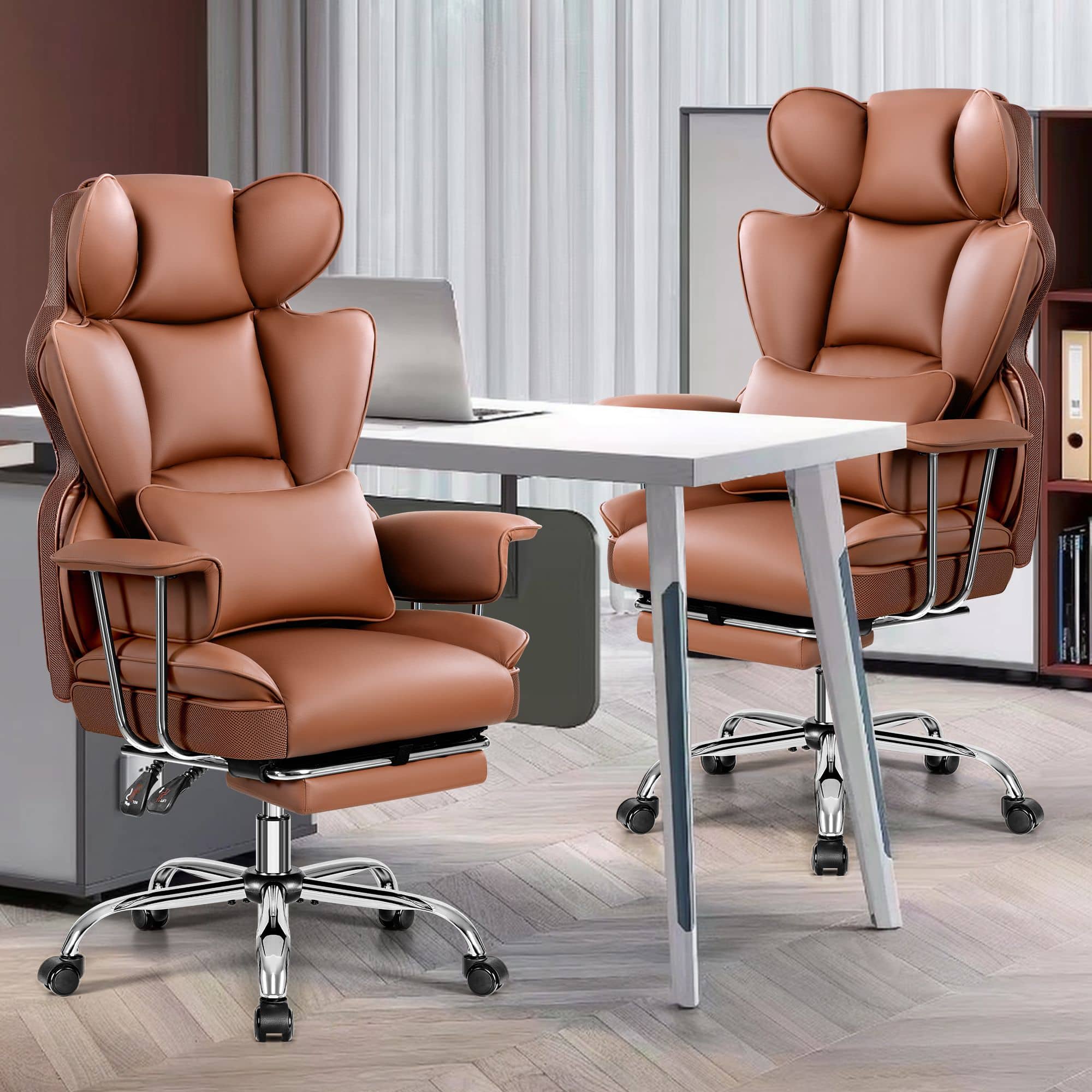 Alt View 8. Brick Attic - 500LBS Big & Tall Office Chair, Leather Gaming Chair with Footrest, Adjustable Height & Lumbar Support - Brown - Brown.