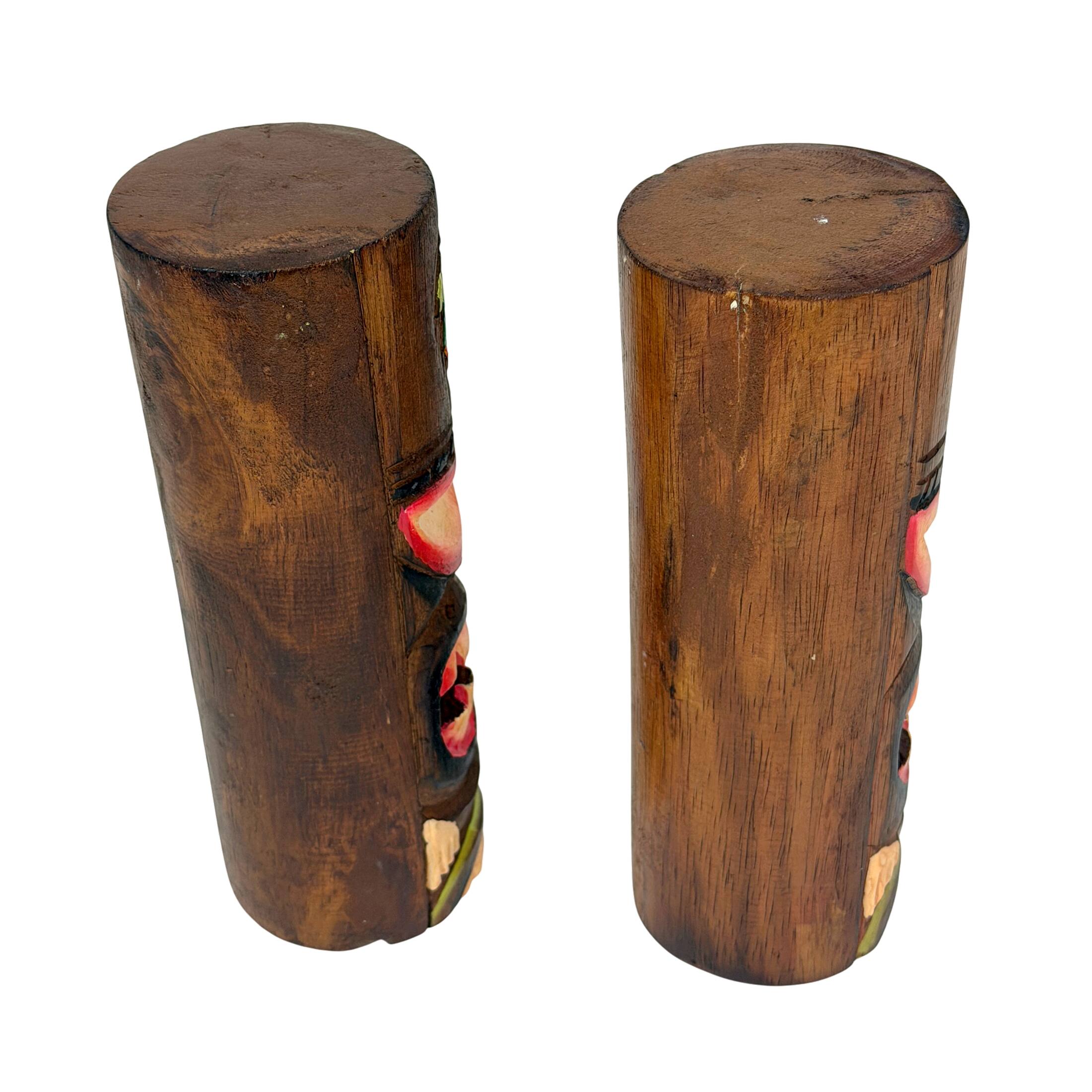 Alt View 6. Things2Die4 - Hand Carved Wood Tiki Totem Pole Statues Set of 2 8 Inch Tall Turtle Palm Decor - Brown.