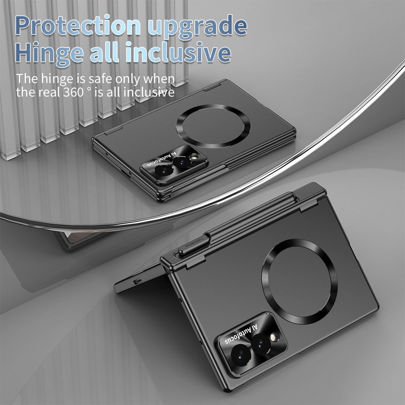 Protection upgrade  
Hinge all inclusive  
The hinge is safe only when the real 360° is all inclusive  

Al Autofocus  
Fold Edition  
Al Autofocus