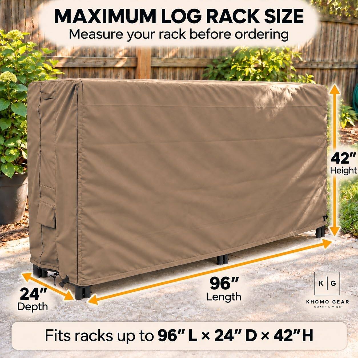 KHOMO GEAR Firewood Rack Cover 8ft Waterproof, Outdoor Log Rack Cover ...