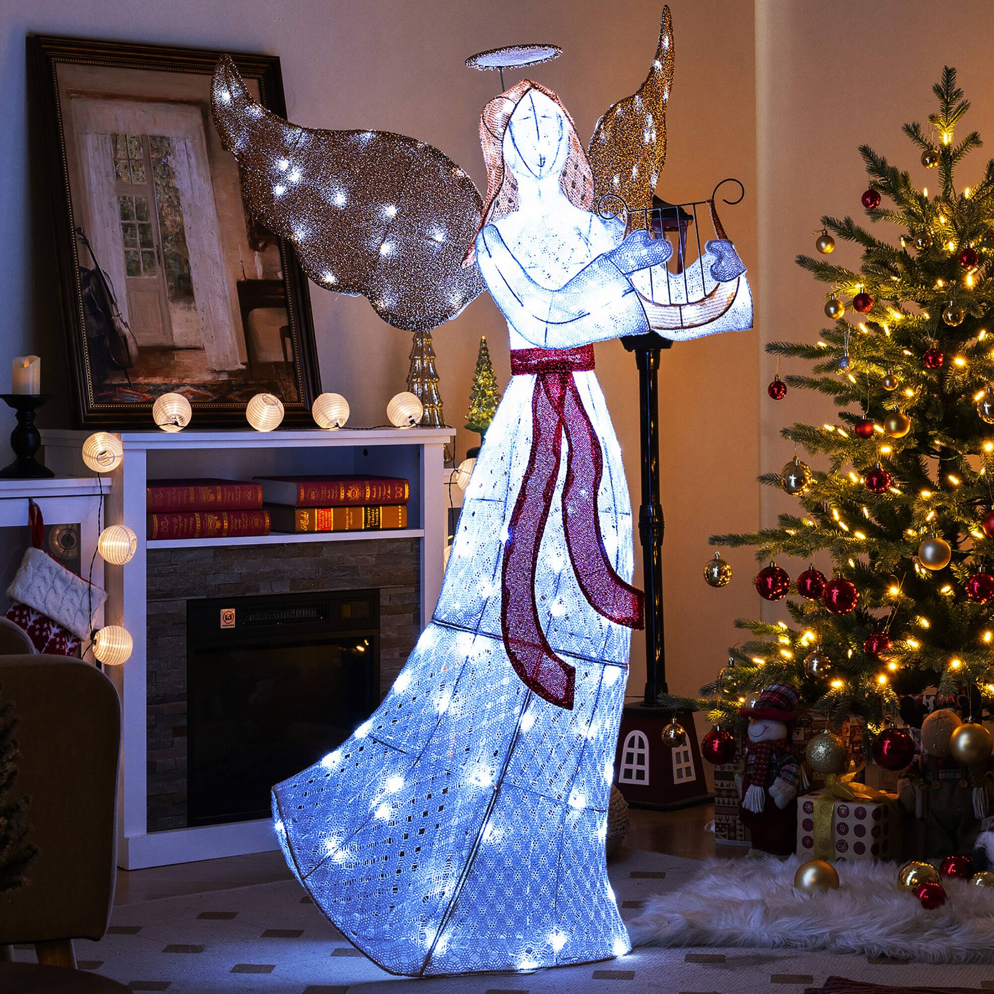 Alt View 3. Gymax - Gymax 5 FT Lighted Angel w/ Harp LED Lights Halo Zip Ties & Ground Stakes Christmas - Cold White.