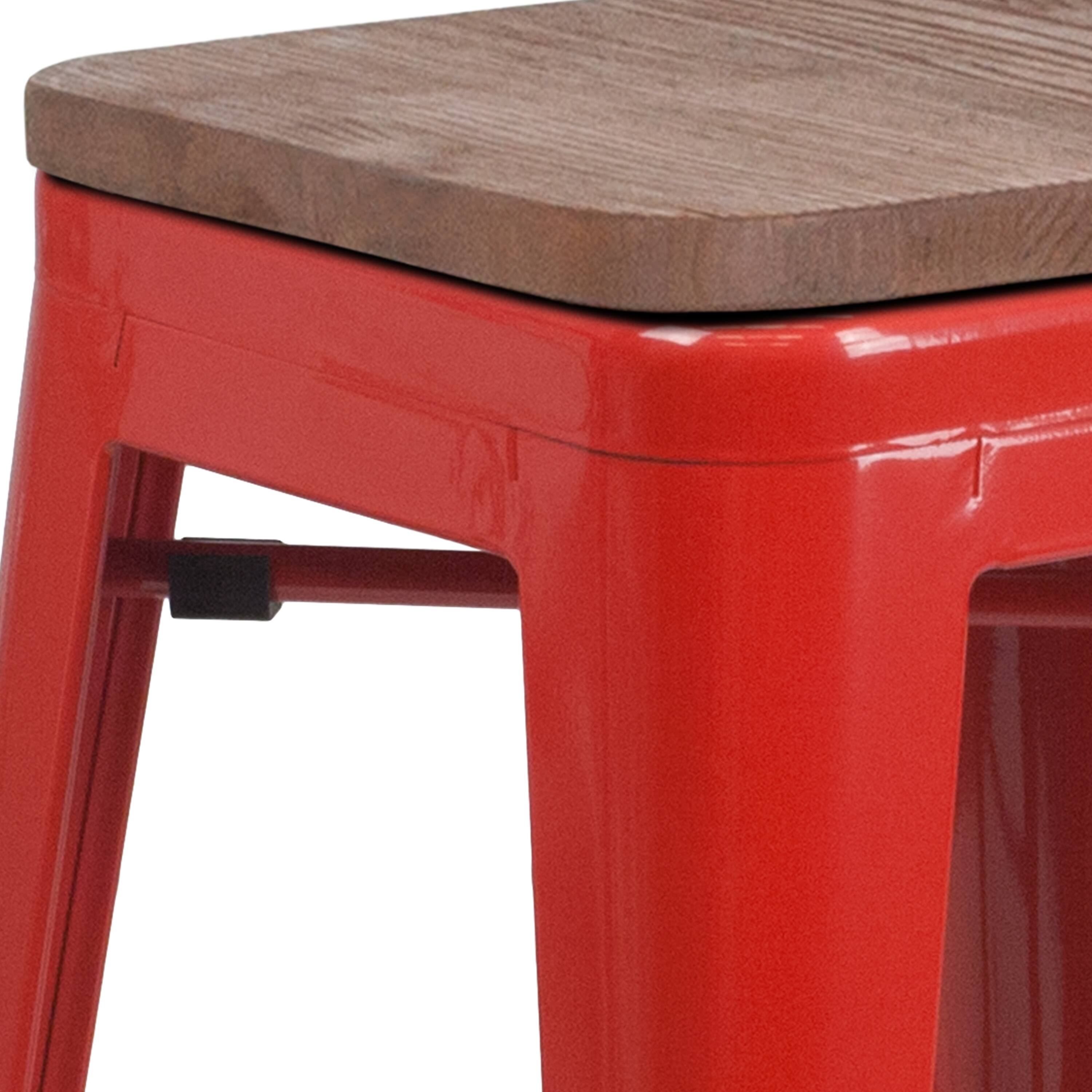 Alt View 10. Emma + Oliver - 24"H Backless Metal Counter Height Stool with Wood Seat - Red.