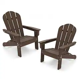 Gymax - 2PCS Kid's Adirondack Chair All-Weather HDPE Toddler Lawn Chair w/ Ergonomic Design - Brown