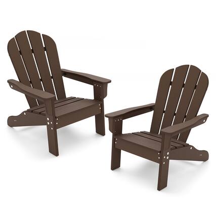 Front. Gymax - Gymax 2PCS Kid's Adirondack Chair All-Weather HDPE Toddler Lawn Chair w/ Ergonomic Design Brown - Brown.
