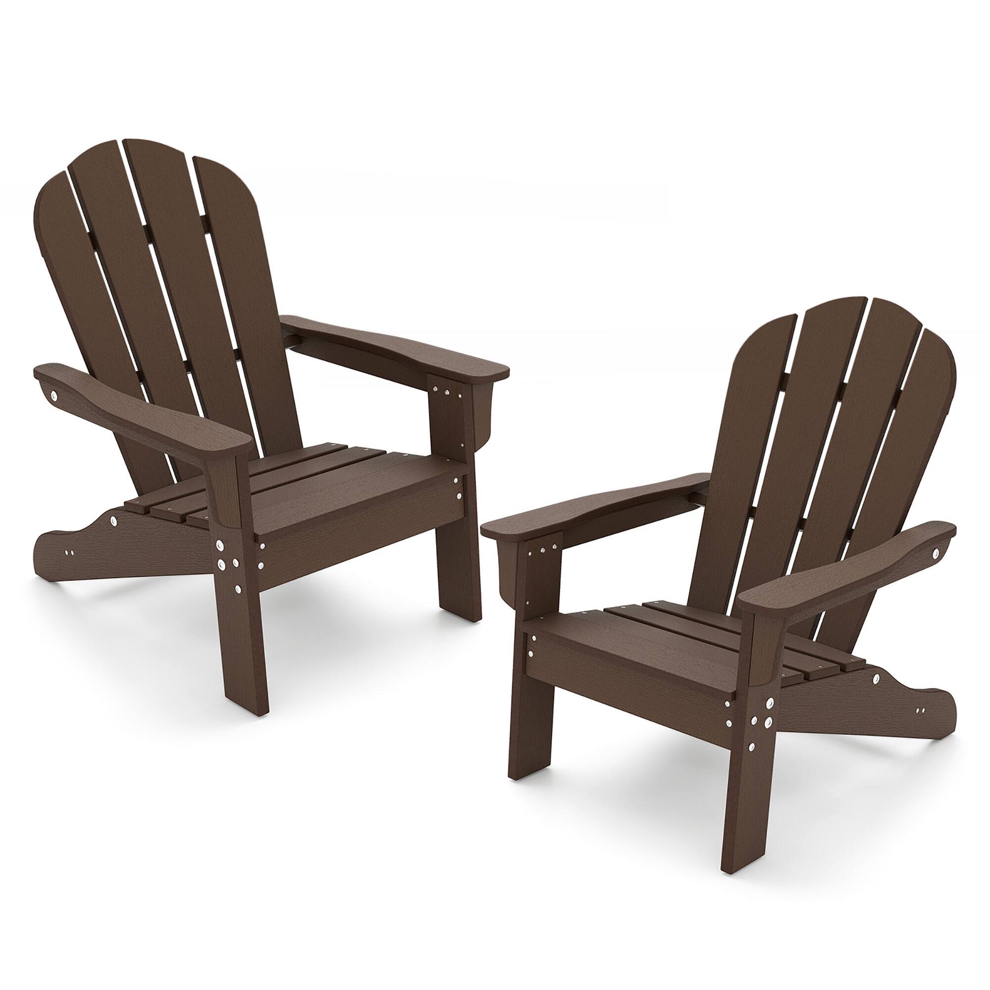 Front. Gymax - Gymax 2PCS Kid's Adirondack Chair All-Weather HDPE Toddler Lawn Chair w/ Ergonomic Design Brown - Brown.