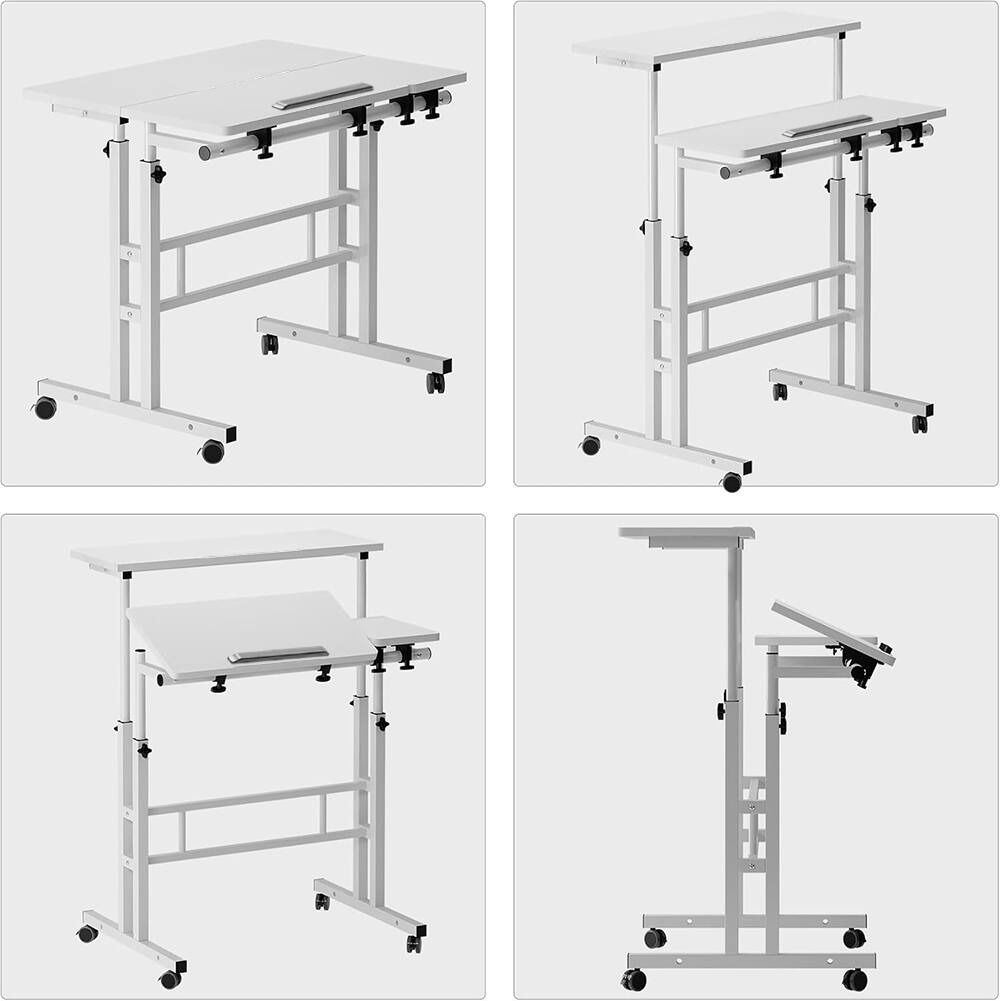 Alt View 1. Babevy - 31" Adjustable Mobile Standing Desk with Wheels, Sit-Stand Desk, Portable Rolling Computer Desk - White.