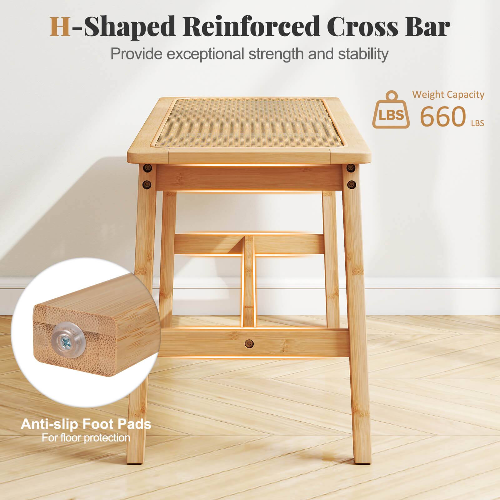 H-Shaped Reinforced Cross Bar  
Provide exceptional strength and stability  

Weight Capacity: 660 LBS  

Anti-slip Foot Pads  
For floor protection