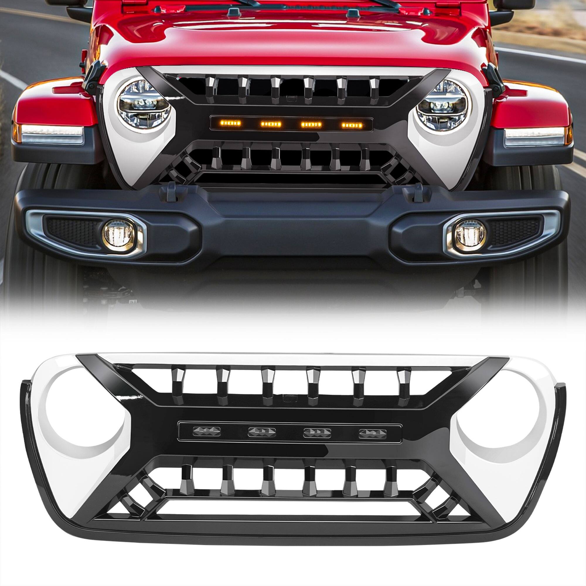 Front. AMERICAN MODIFIED - AMERICAN MODIFIED Grille w/Lights for 2018-2023 Jeep Wrangler JL & Gladiator JT - White Black.