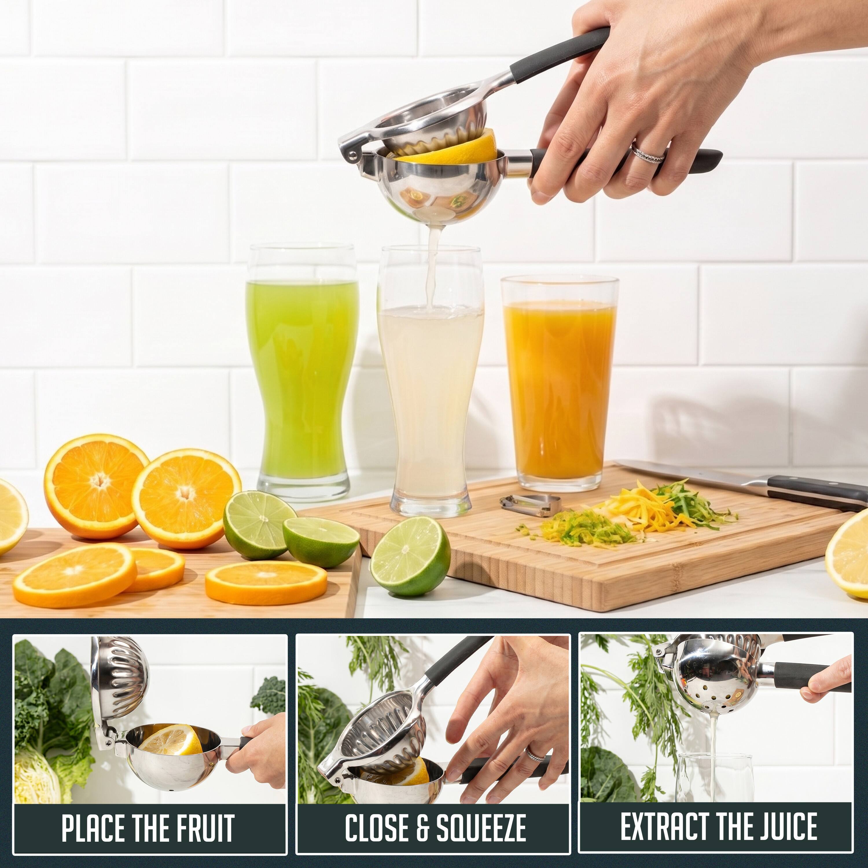PLACE THE FRUIT  
CLOSE & SQUEEZE  
EXTRACT THE JUICE