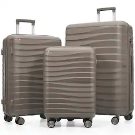 HTUTWOO - PP Travel Luggage Set 3 Piece - 20/24/28 Inch TSA Lock Suitcase with 360° Spinner Wheels, Lightweight Hardside Carry On - Light Brown