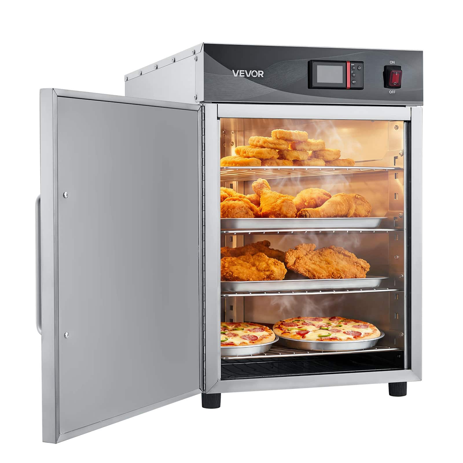 VEVOR - Electric Hot Box Food Warmer, 4-Tier Commercial Warming Cabinet with Water Tray, Single-Door and Adjustable Shelves - Silver