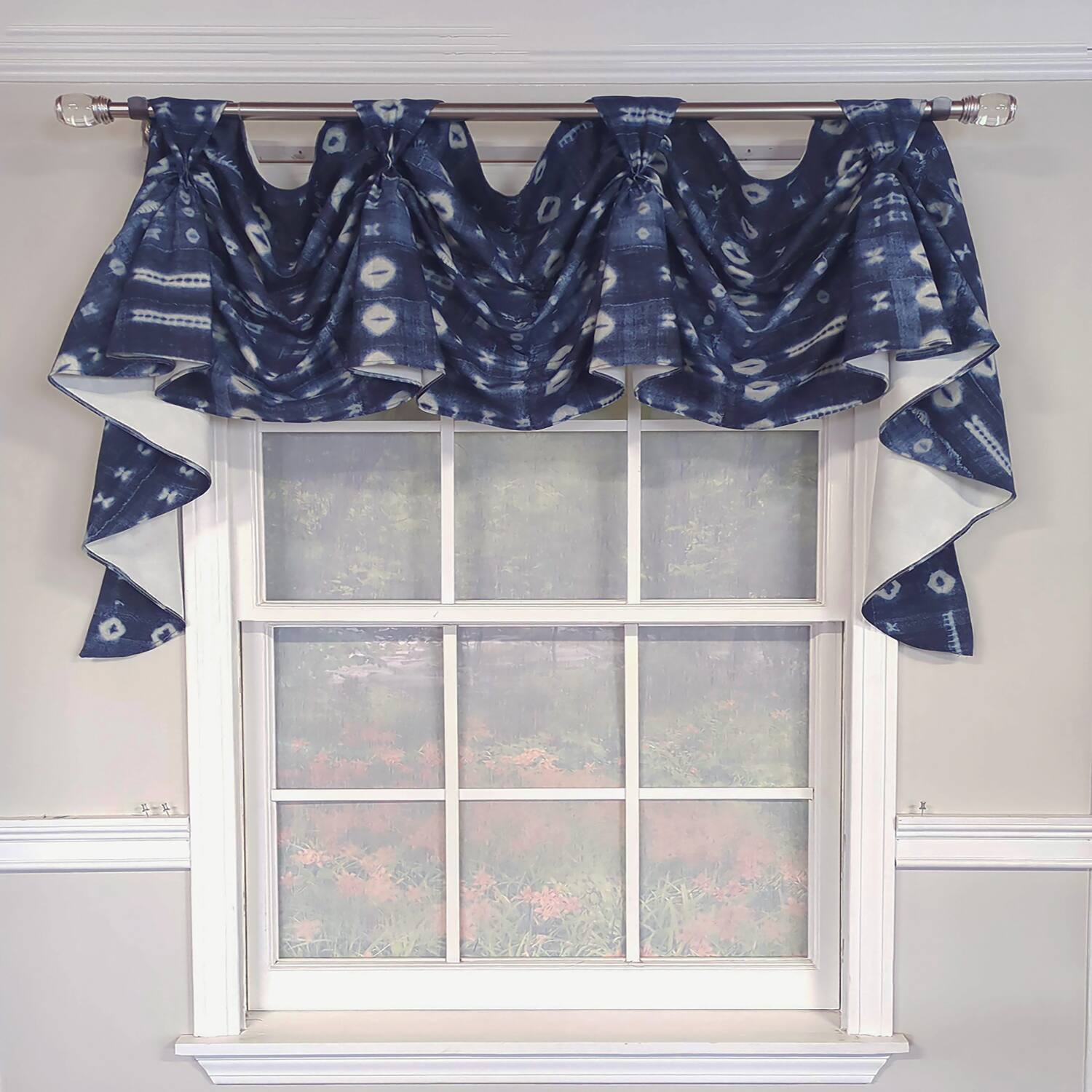 Angle. RLF Home - RLF Home Pulsar 3-S Victory 100% Cotton Tab Top Swag Window Curtain 54" x 25" Navy - Navy.