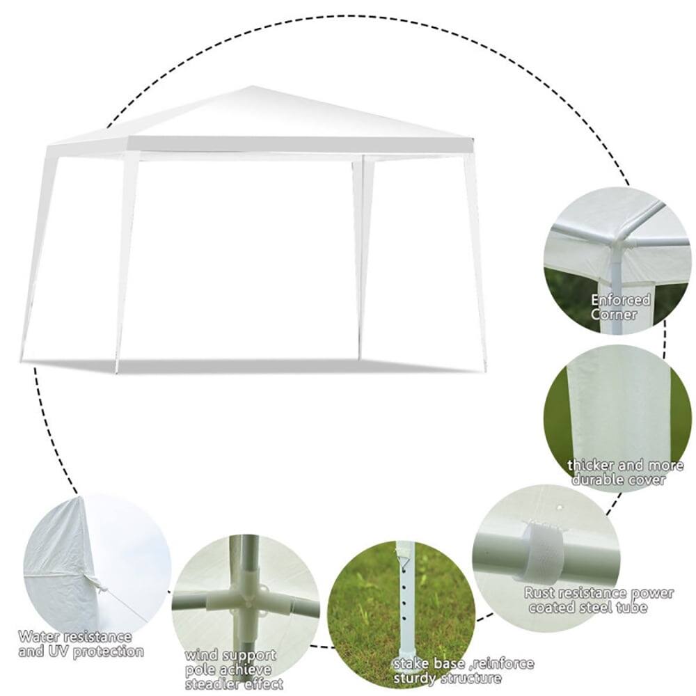 - Enforced Corner
- Thicker and more durable cover
- Rust resistance power coated steel tube
- Water resistance and UV protection
- Wind support pole achieve steadier effect
- Stake base reinforce sturdy structure