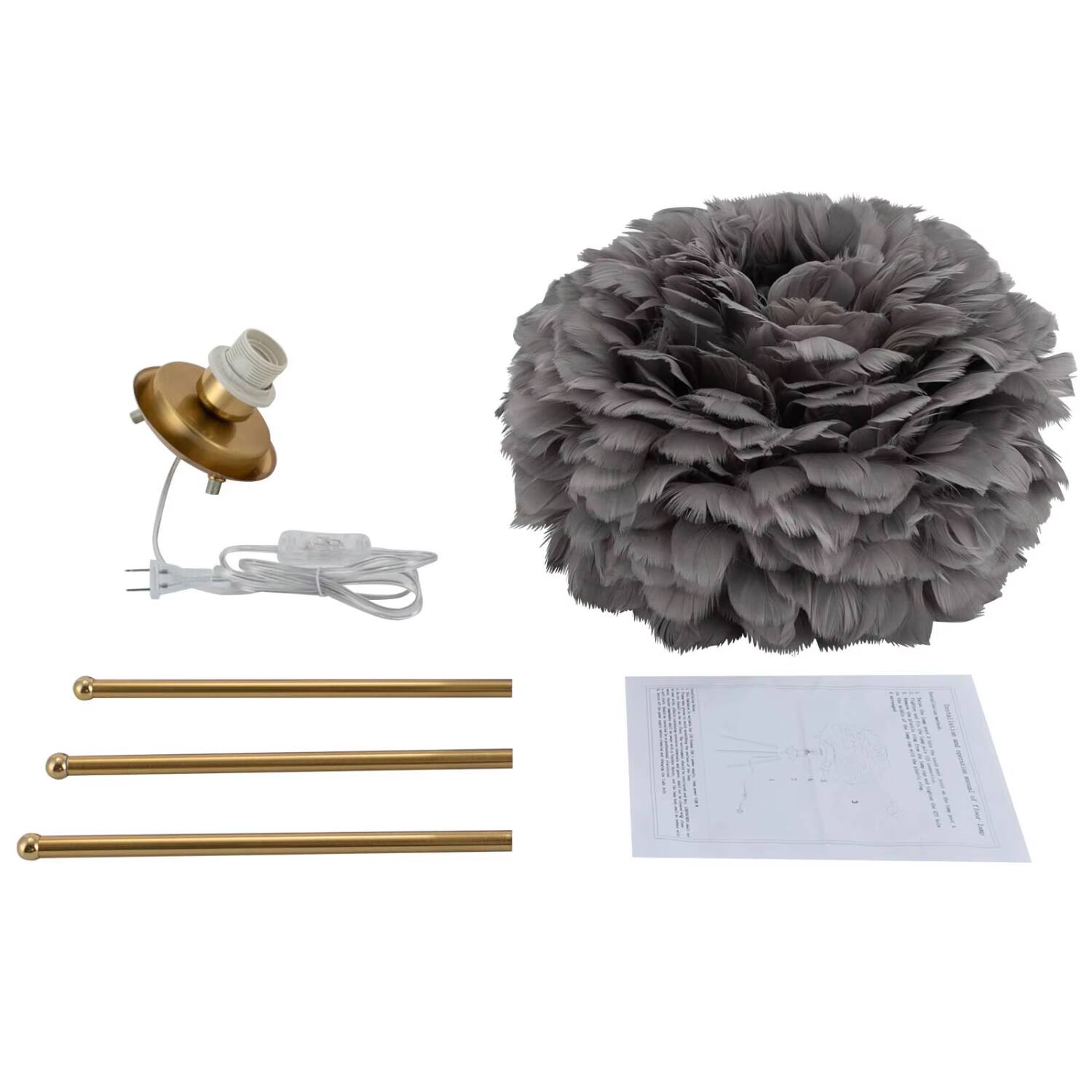 Alt View 2. Luckbyte - Gray Feather Table Lamp E26 Bedside Reading Light Gold Gray Decor Lamp With 3 Support Feet - Gery.