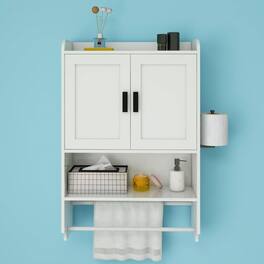Hivvago - Bathroom Wall Cabinet with Towel Bar and Storage Shelf - White