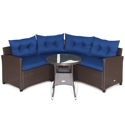 Front. Gymax - Gymax 4PCS Wicker Patio Sofa Set Rattan Outdoor Furniture Set w/ Navy Cushions - Navy.