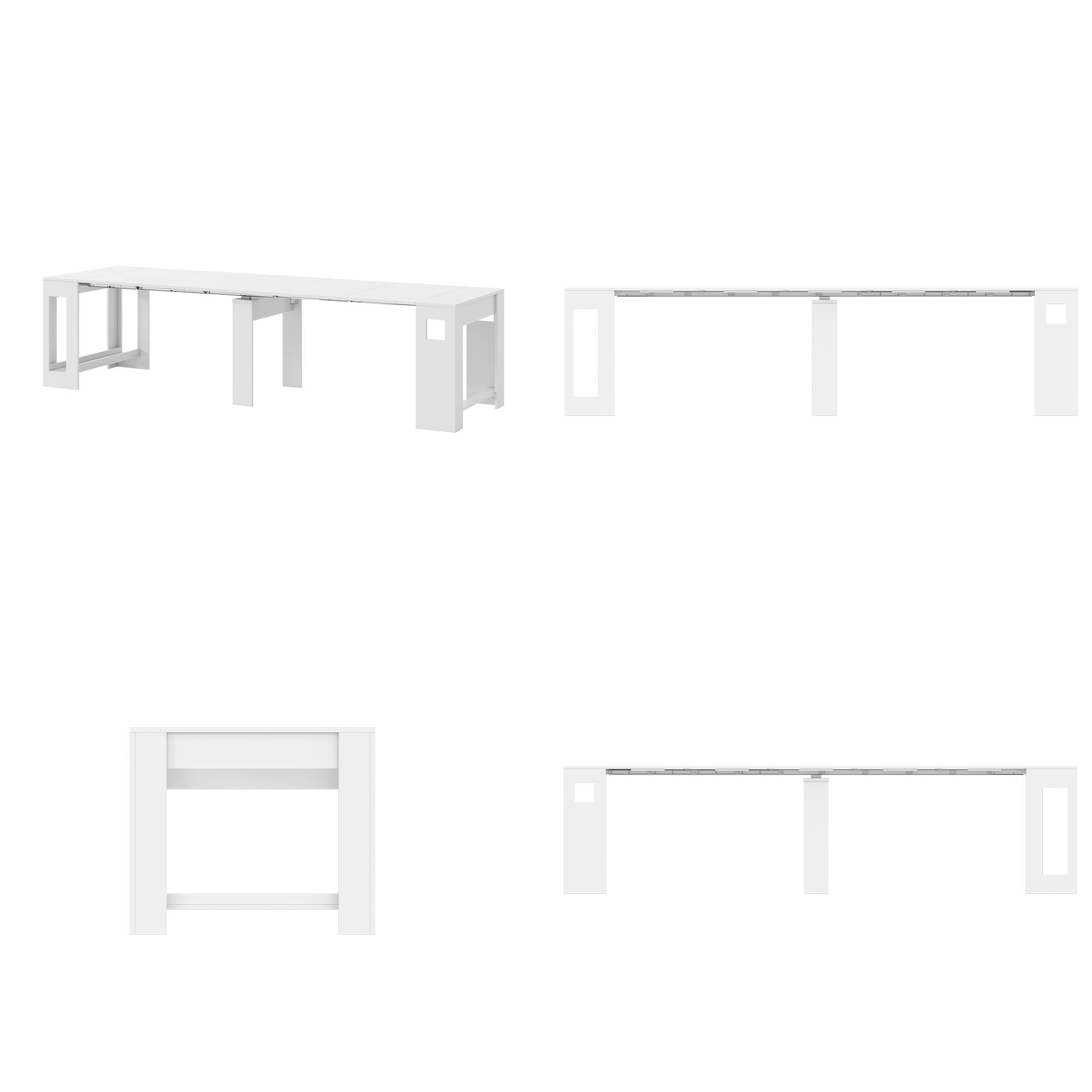 Left. Famapy - Extendable Dining Table 120" Long, White Folding Sideboard for Small Spaces, Large Expandable Desk 10-12 People - White.