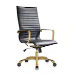 Front. LeisureMod - Harris Ergonomic High-Back Office Chair Leather Upholstery, Adjustable Swivel, Tilt, and Gold Stainless Steel Frame - Black.