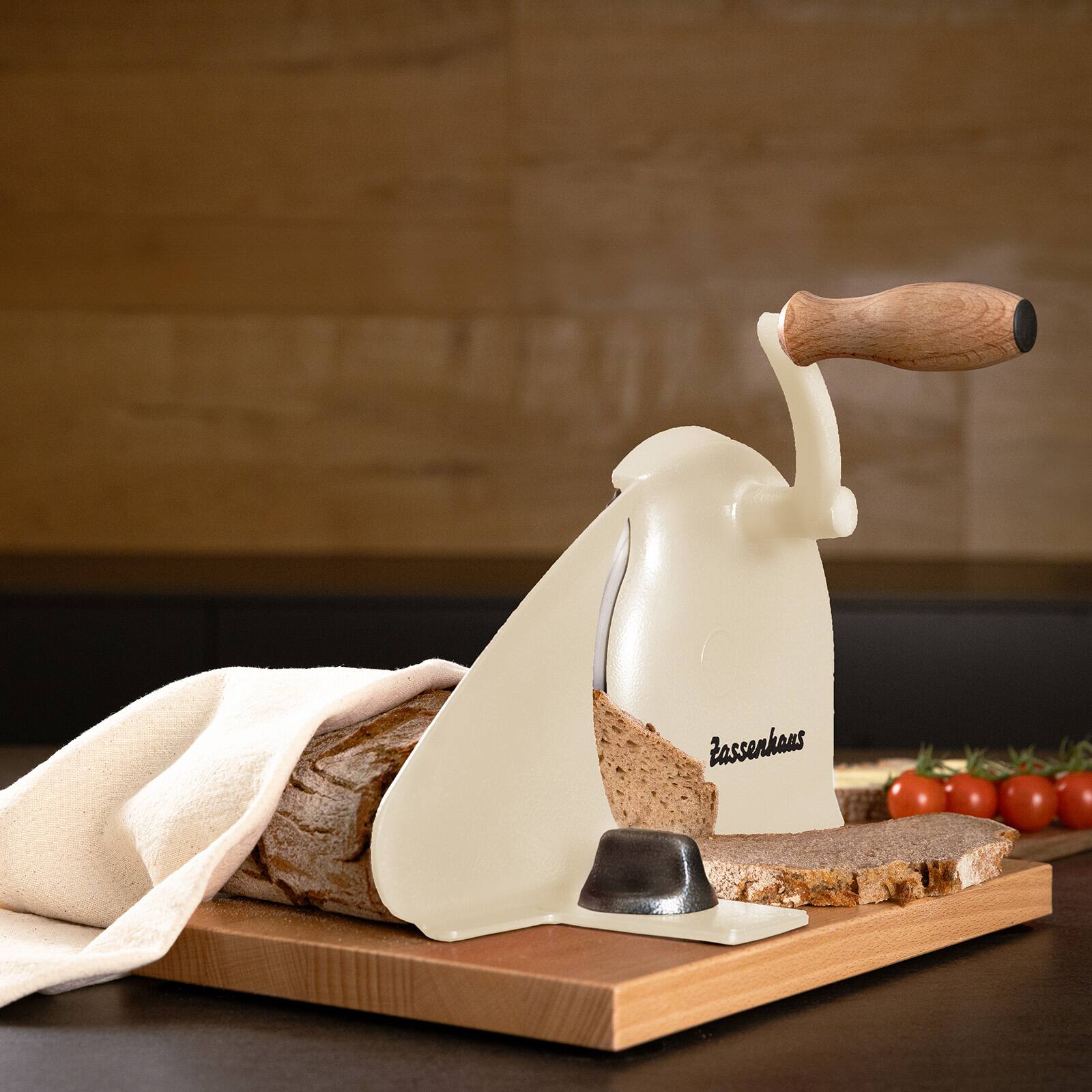 Alt View 1. Zassenhaus - Manual Bread Slicer, Hand Crank Home Bread Slicer, 11.75" x 8", Cream - Cream.