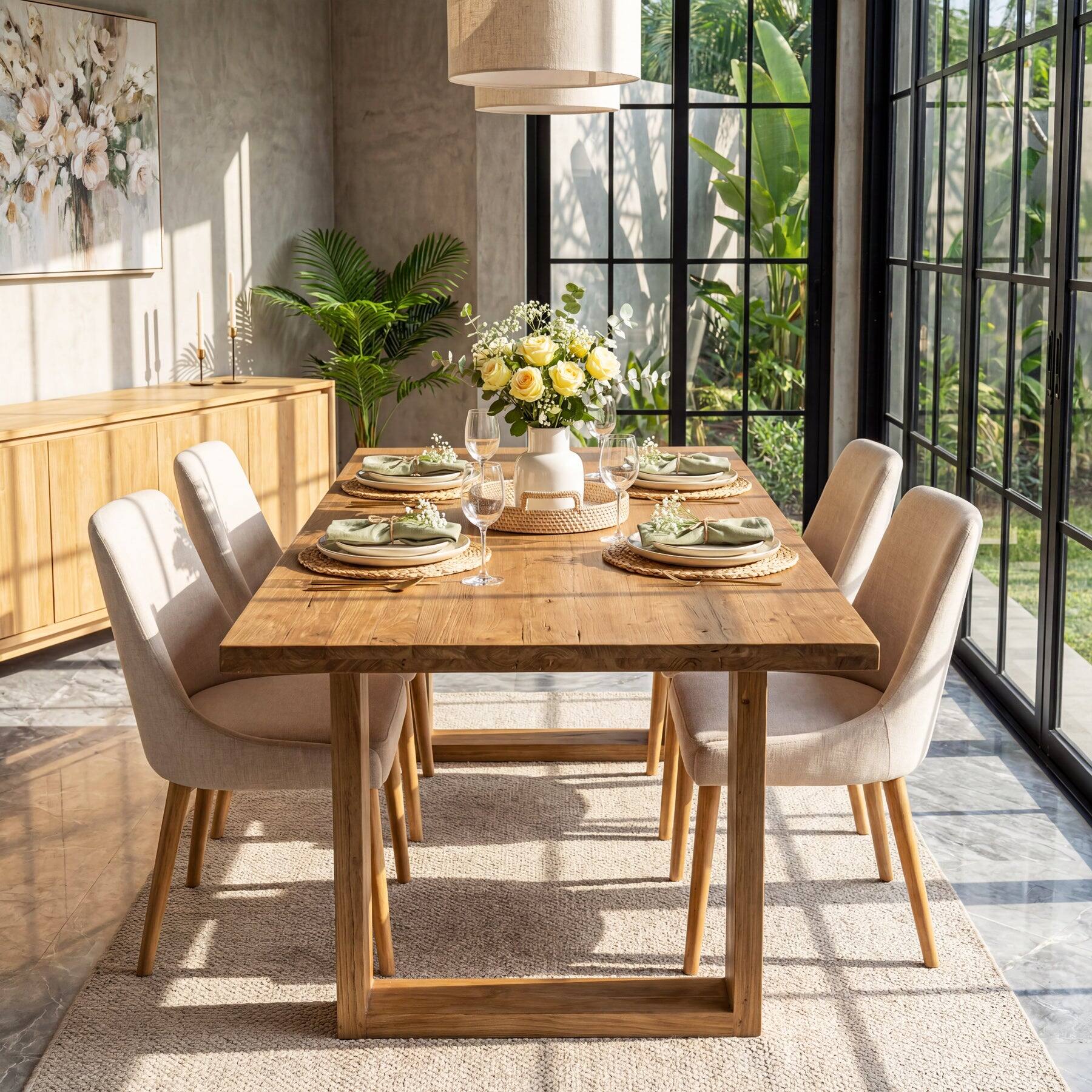 Alt View 2. Tribesigns - Farmhouse Solid Wood Dining Table with Wood Grain Finish and Rectangular Top for Dining Room and Kitchen - Light Brown.