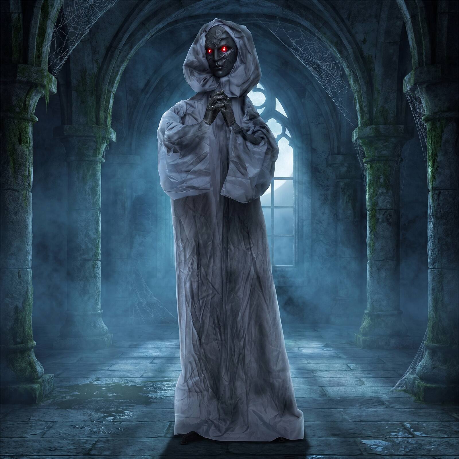 Alt View 3. Costway - Costway 5.6 ft Halloween Weeping Woman Animatronic with Light-Up Eyes, Moving Body - Gray.