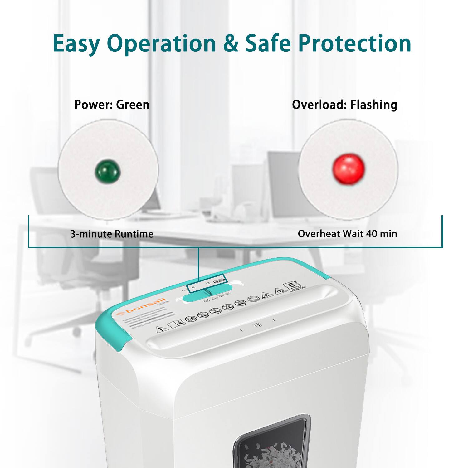 Easy Operation & Safe Protection

Power: Green  
3-minute Runtime

Overload: Flashing  
Overheat Wait 40 min
