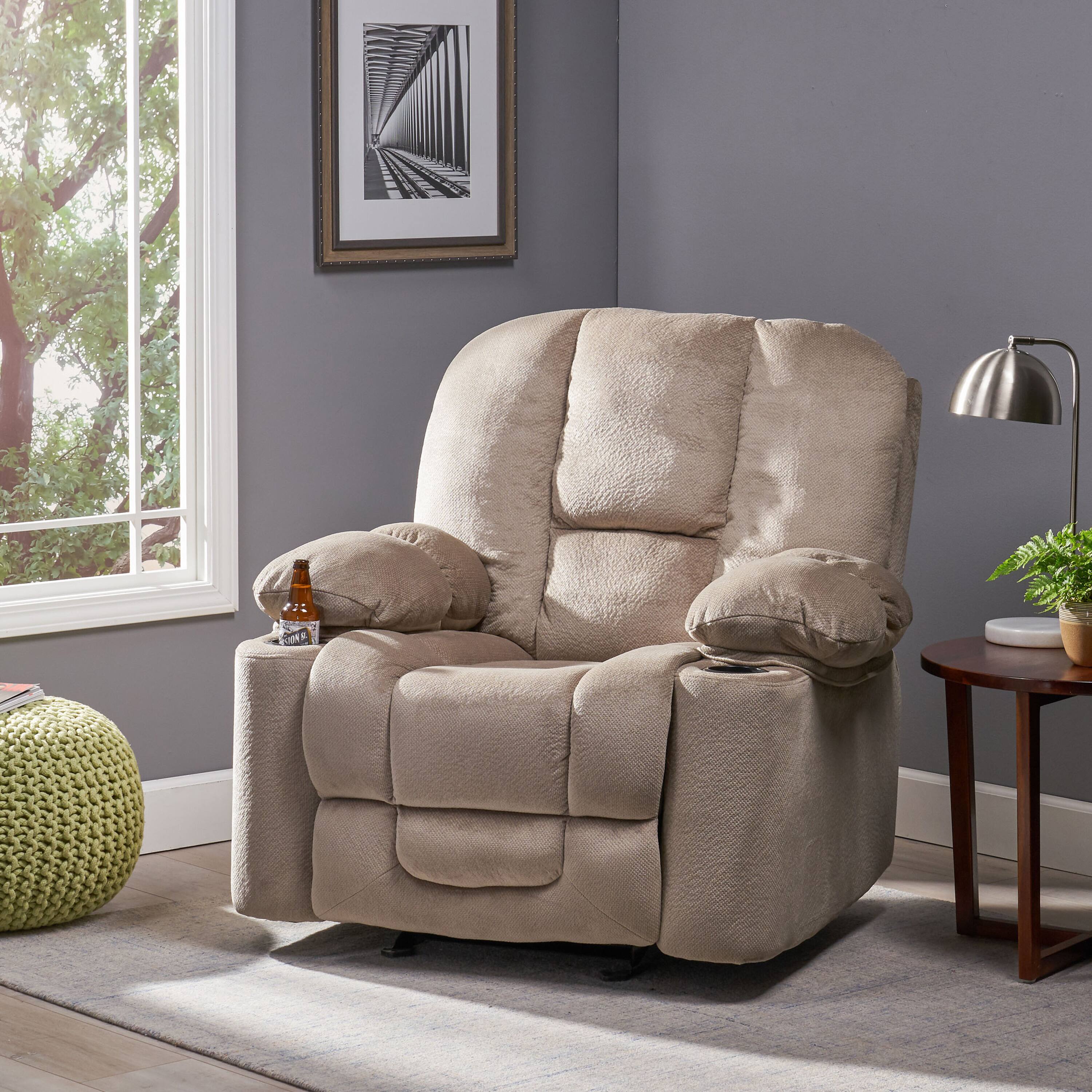 Back. TinyHomie - Luxurious Manual Recliner Chair in Coffee Skin Friendly Fabric Dual Cup Holders - white.