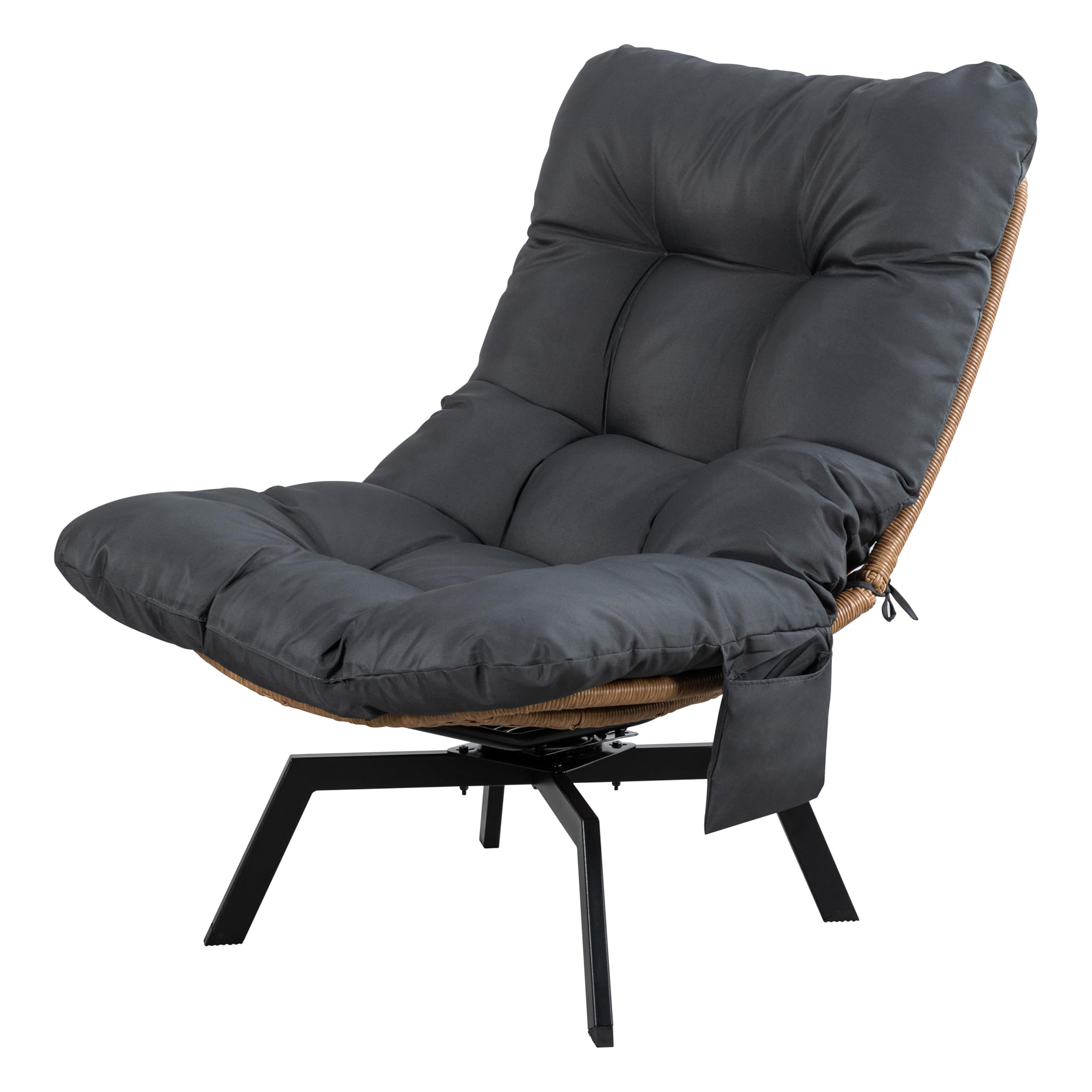 Fabibe - Outdoor Wicker Swivel Chair,Grey Rattan Patio Rotating Chair with Cushion,360° Rotation Patio Lounge Chairs for - Nature Rattan/Grey Cushion