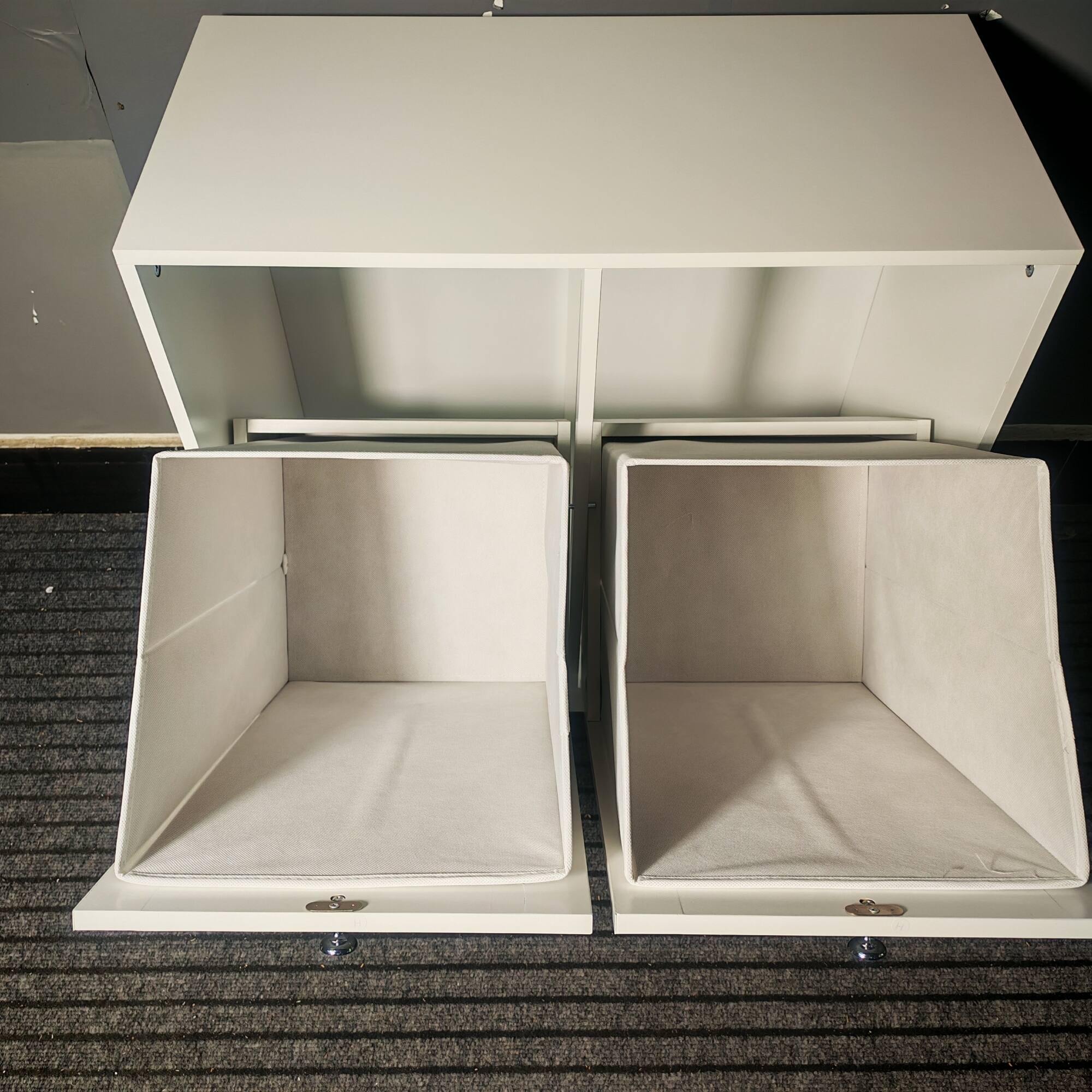 Left. ELEMENT ACE - Tilting Laundry Hamper Cabinet with Removable Baskets for Organized Home Storage - White.