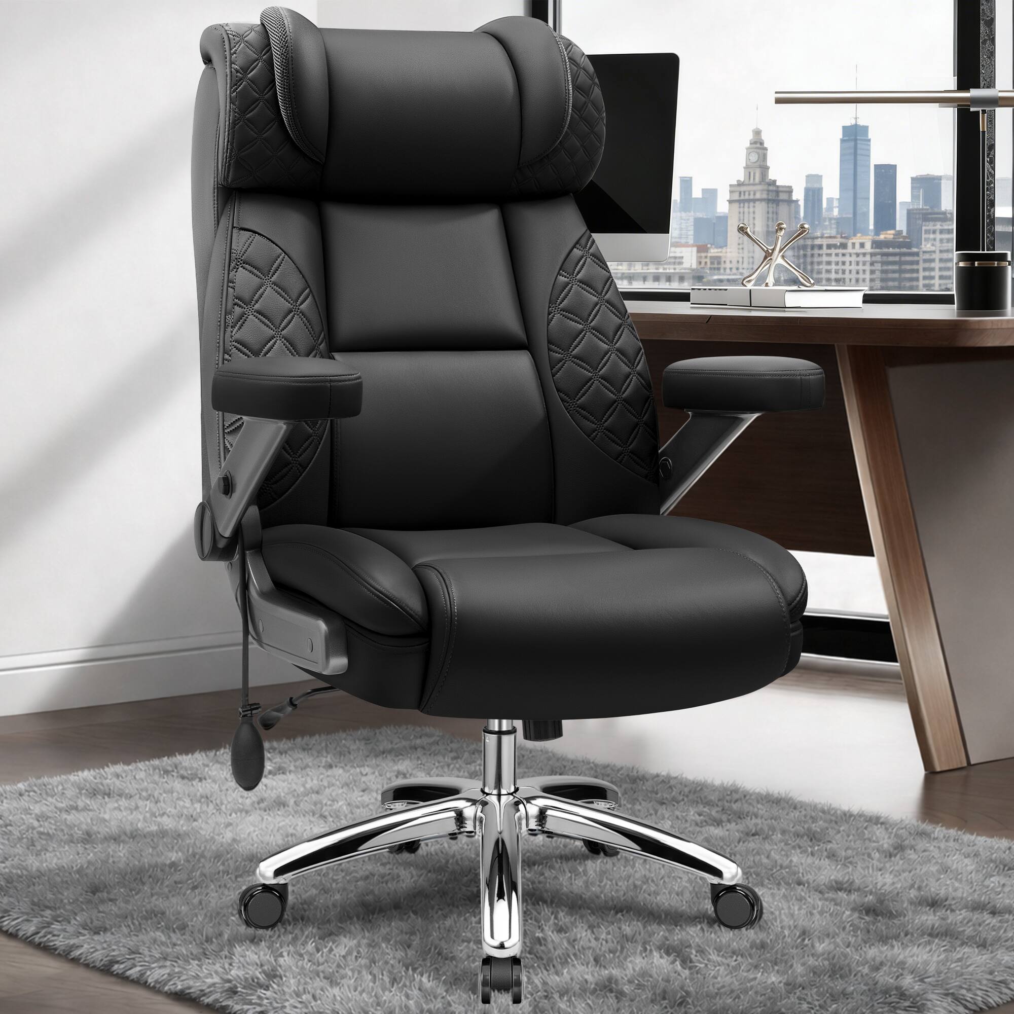 Front. Brick Attic - 500lbs Big&Tall Executive Office Chair,High Back Ergonomic  Computer Chair with Adjustable Lumbar Support &5D Flip Arms - Black.