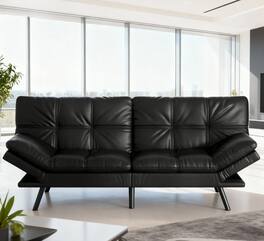 Dyonery - 71" Futon Sofa Bed, Convertible Guest Bed & Loveseat | Cozy Faux Leather with Adjustable Positions - BLack