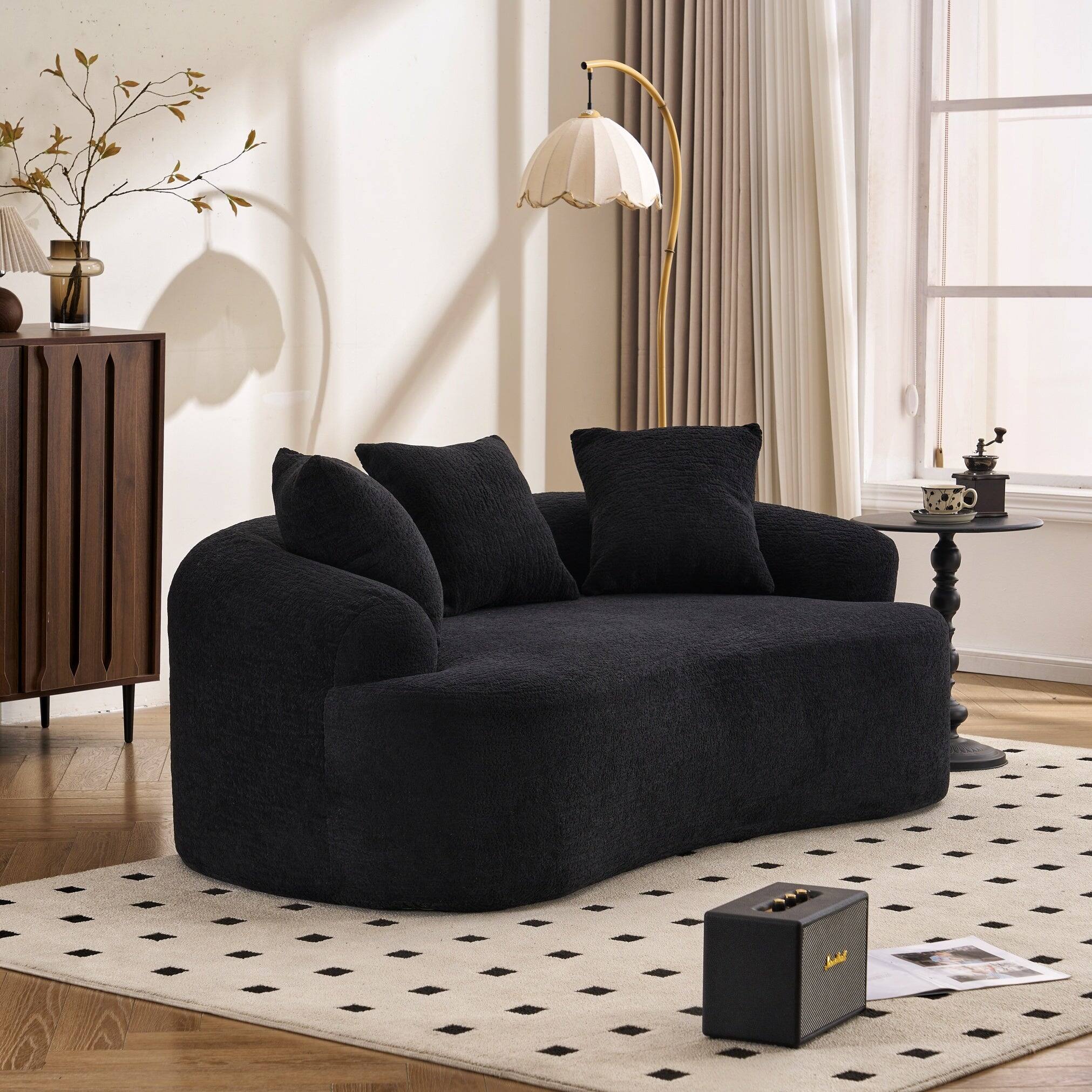 Alt View 7. Boyel Living - Curved Loveseat Sofa 30D Compression Foam Chenille Upholstery No Assembly Compact Small Space Sofa Black 65 Inch - Black.