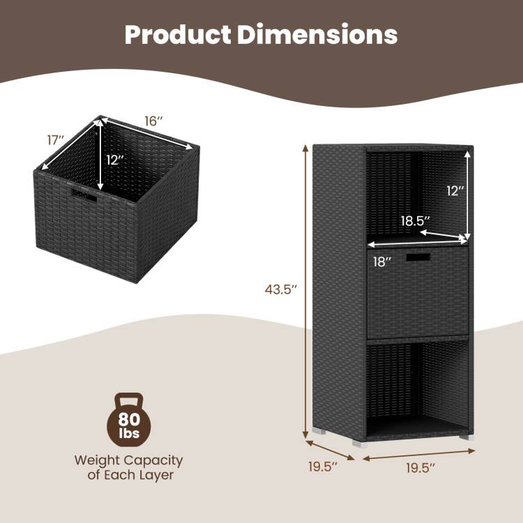 Product Dimensions: 17" x 12" x 16" x 12" x 18.5" x 18" x 43.5"  
Weight Capacity of Each Layer: 80 lbs