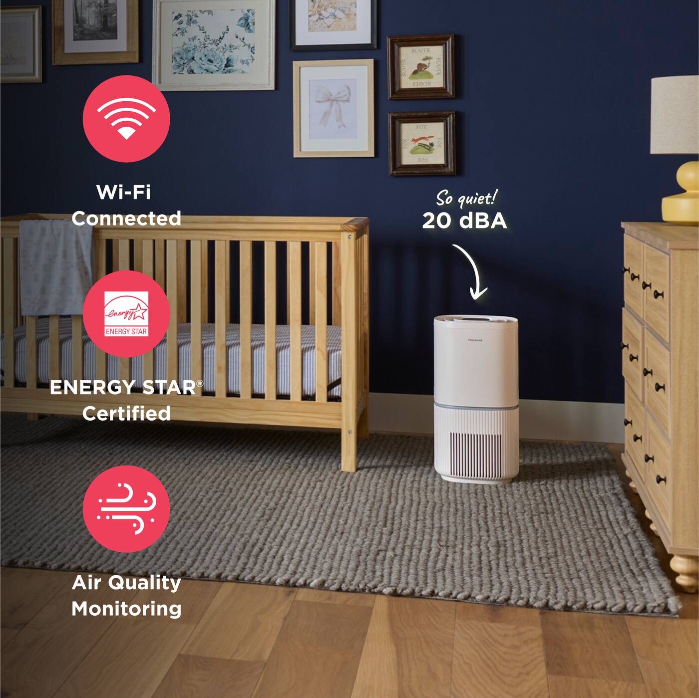 Wi-Fi Connected  
So quiet! 20 dBA  
ENERGY STAR Certified  
Air Quality Monitoring