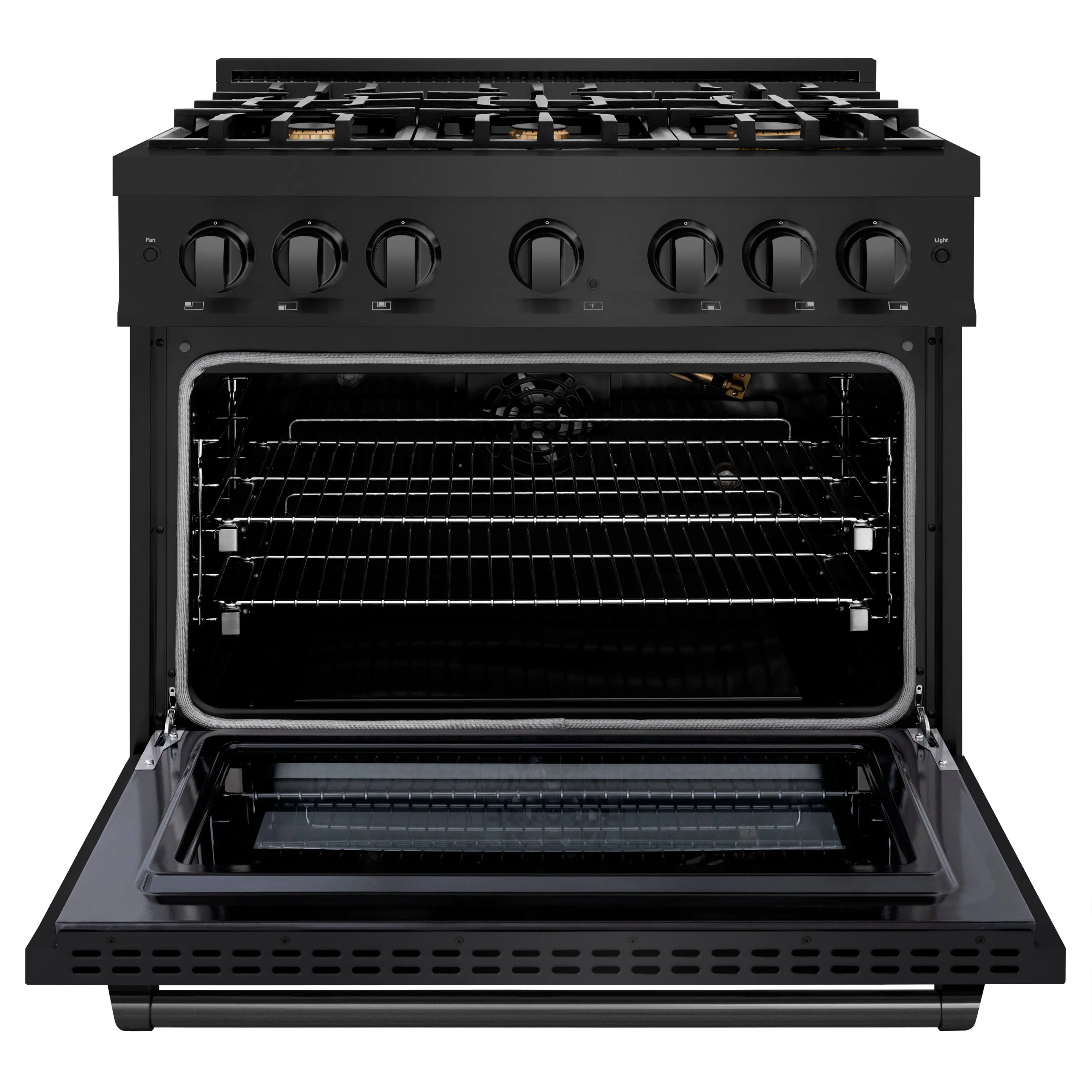 Alt View 1. ZLINE - ZLINE 36 in. 5.2 cu. ft. Freestanding Select Gas Range w/ Convection Oven in Black Stainless & 6 Brass Burners - Black Stainless Steel.