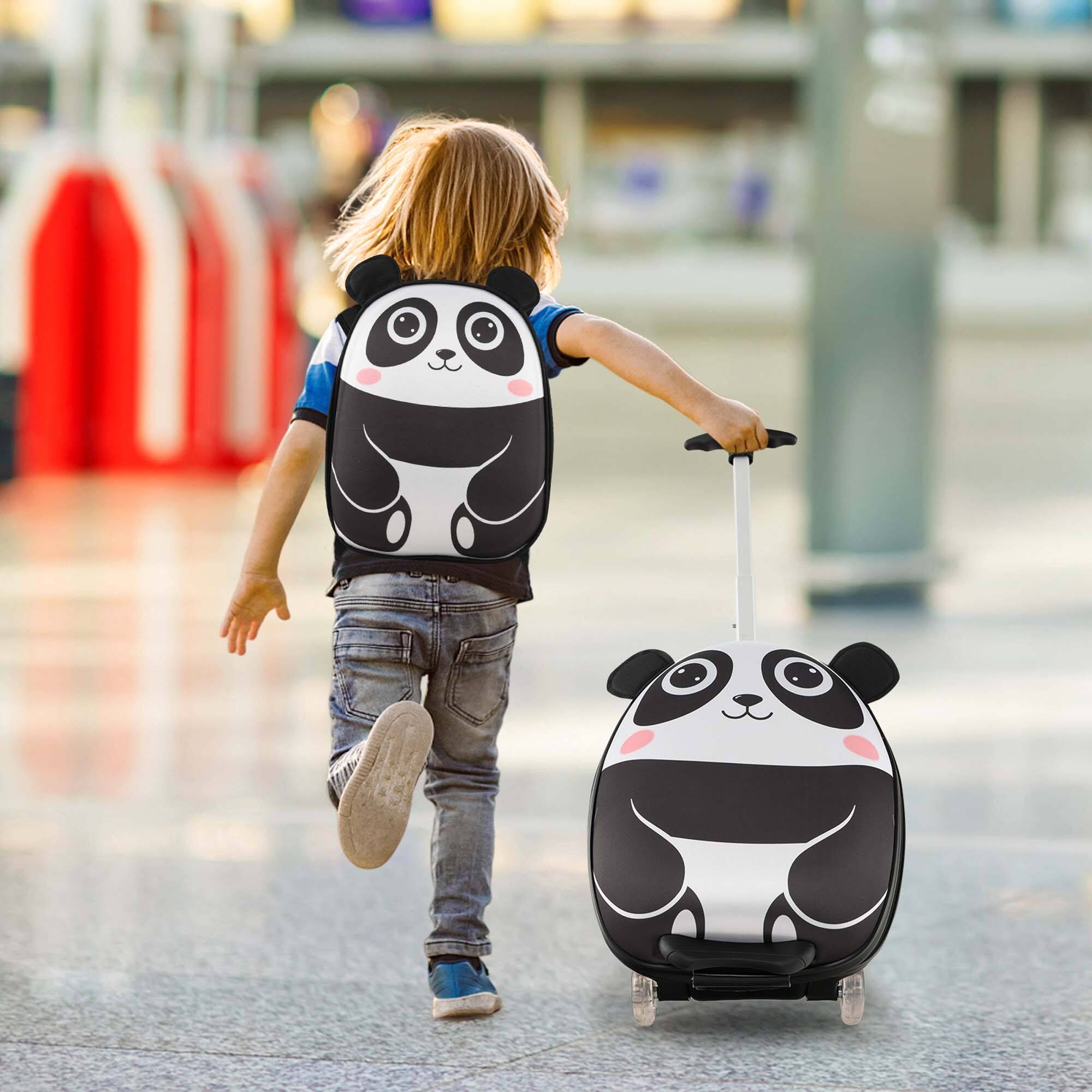 Costway 2PCS Kids Carry On Luggage Set 16'' Panda Rolling Suitcase with