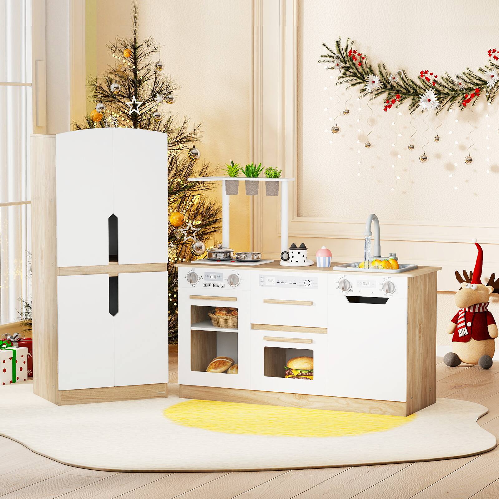 Alt View 1. Gymax - Gymax 2 PCS Kids Kitchen Playset w/Fridge Dishwasher Microwave Oven & Accessories Natural - Yellow.