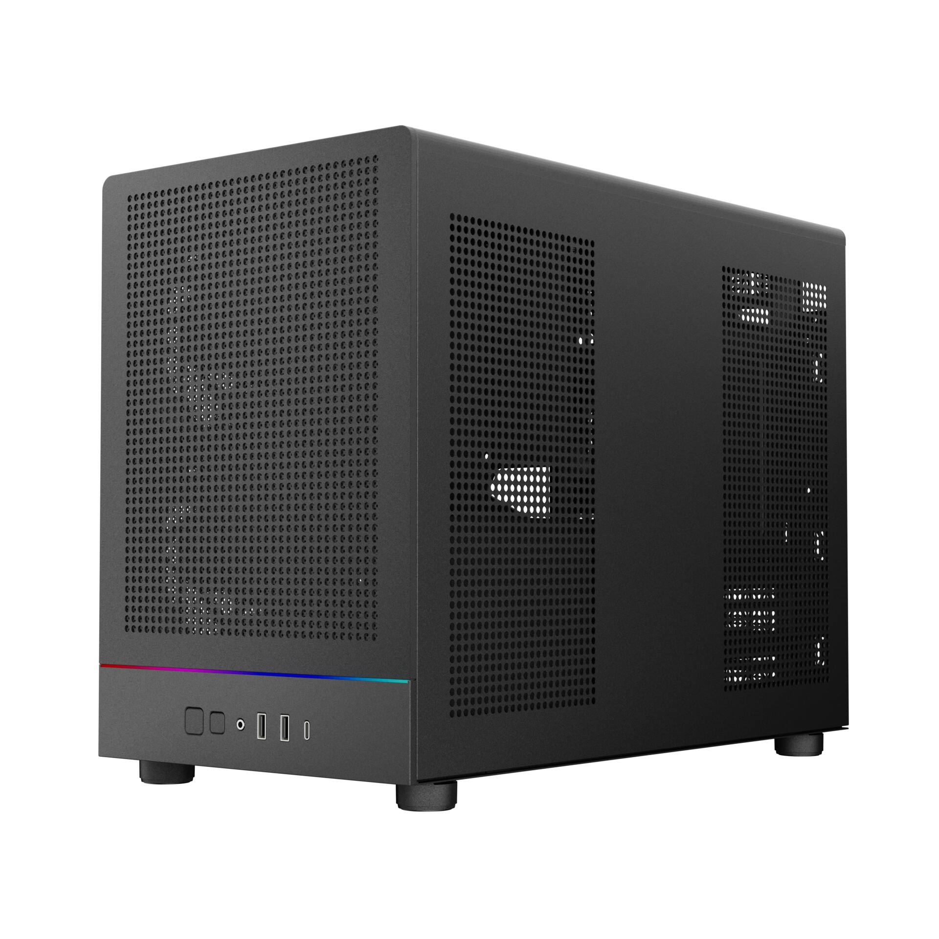 Angle. GAMDIAS - ATHENA M4M mesh mATX PC Case: small form factor, 3 PWM fans, ATX PSU, fits 395mm GPU & 360mm radiators. - Black.