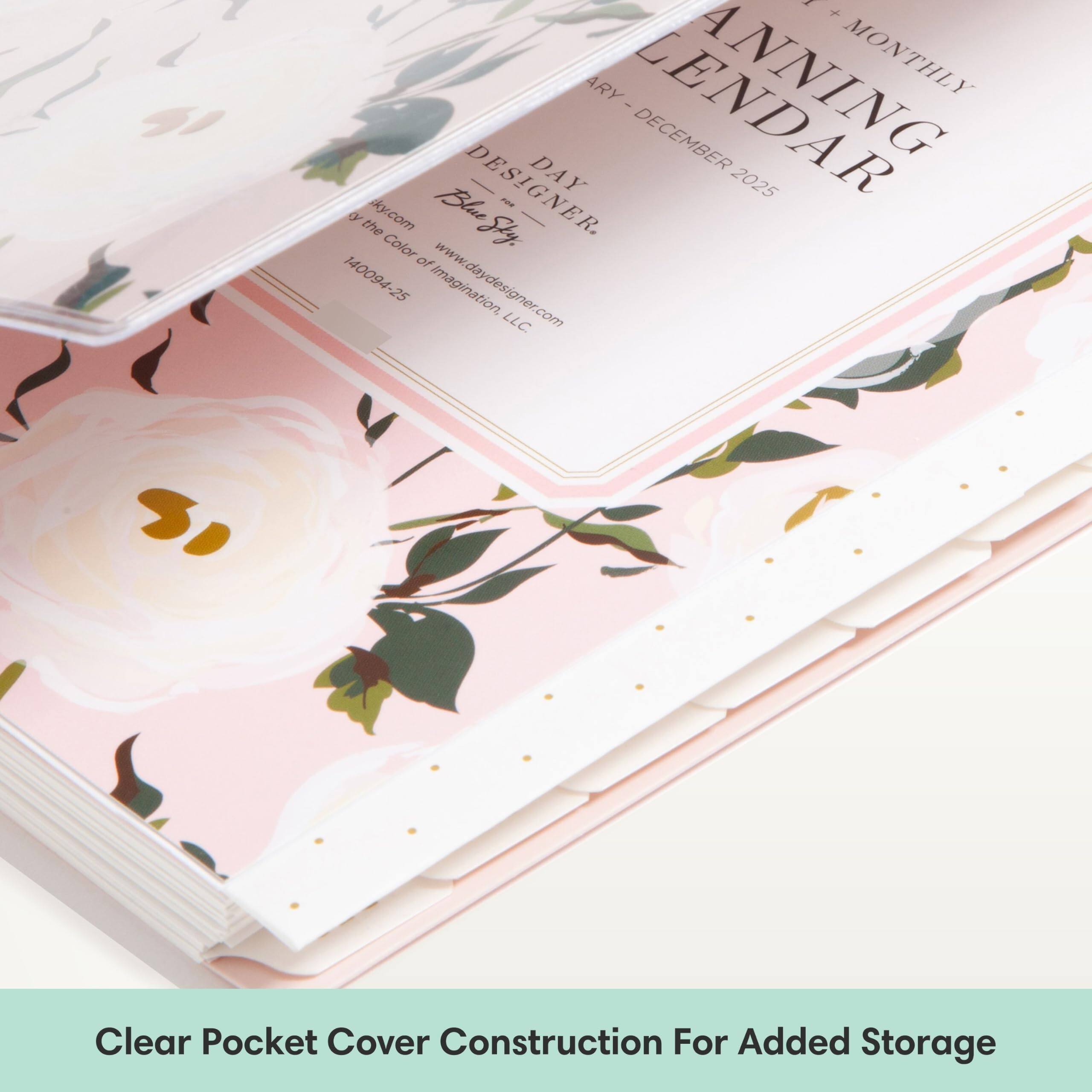 + ARY - ANNING MONTHLY DESIGNER. DAY DECEMBER 2025 Blue FOR the ky.com BlueSky. Color of 140094-25 Imagination, www.daydesigner.com LLC.

Clear Pocket Cover Construction For Added Storage