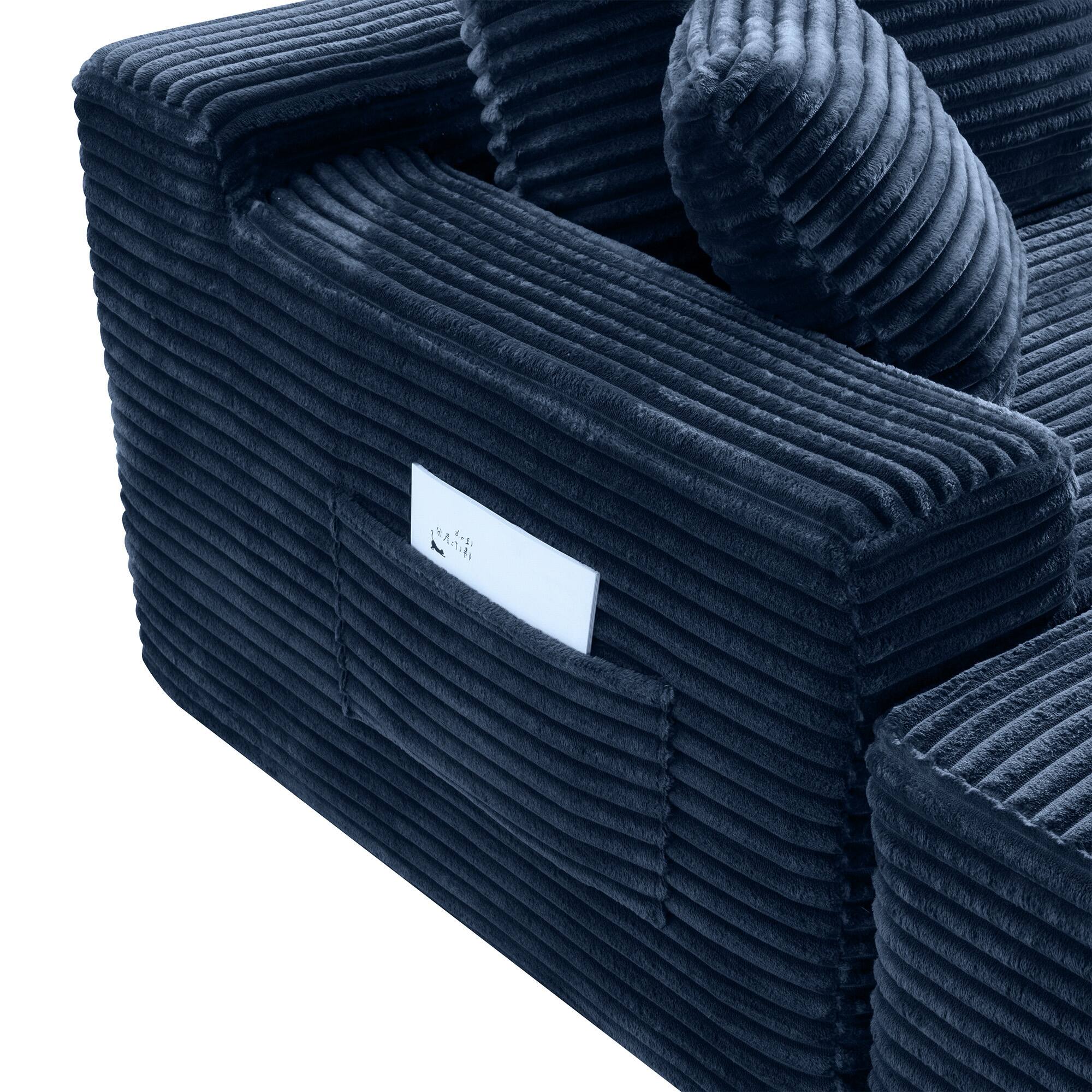 Alt View 3. Boyel Living - 106.3-Inch Corduroy Modular U-Shaped Cloud Sectional Sofa - Blue.