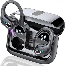 PRIMEPLUS - Wireless Sports Earbuds with Earhooks, 75hrs Playtime Bluetooth 5.4 Headphones, ENC Noise Cancelling Mic IPX7 Waterproof - Black