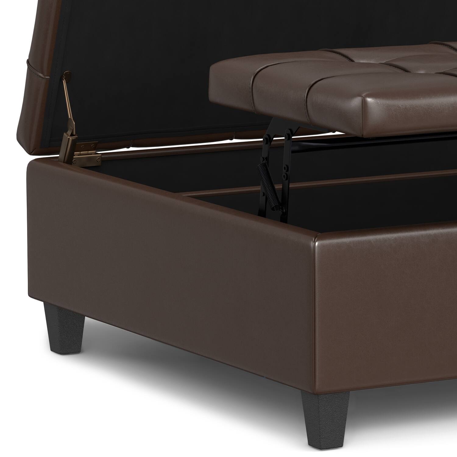 Alt View 6. Simpli Home - Harrison 40 inch Wide Large Square Coffee Table Storage Ottoman in Chocolate Brown Vegan Leather - Chocolate Brown.