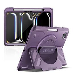 Dexnor - Case for iPad Pro 11 inch M5 2025/M4 2024 with Hand Strap, Screen Protector, Pencil Holder Shockproof Bumper Cover - Phantom Purple