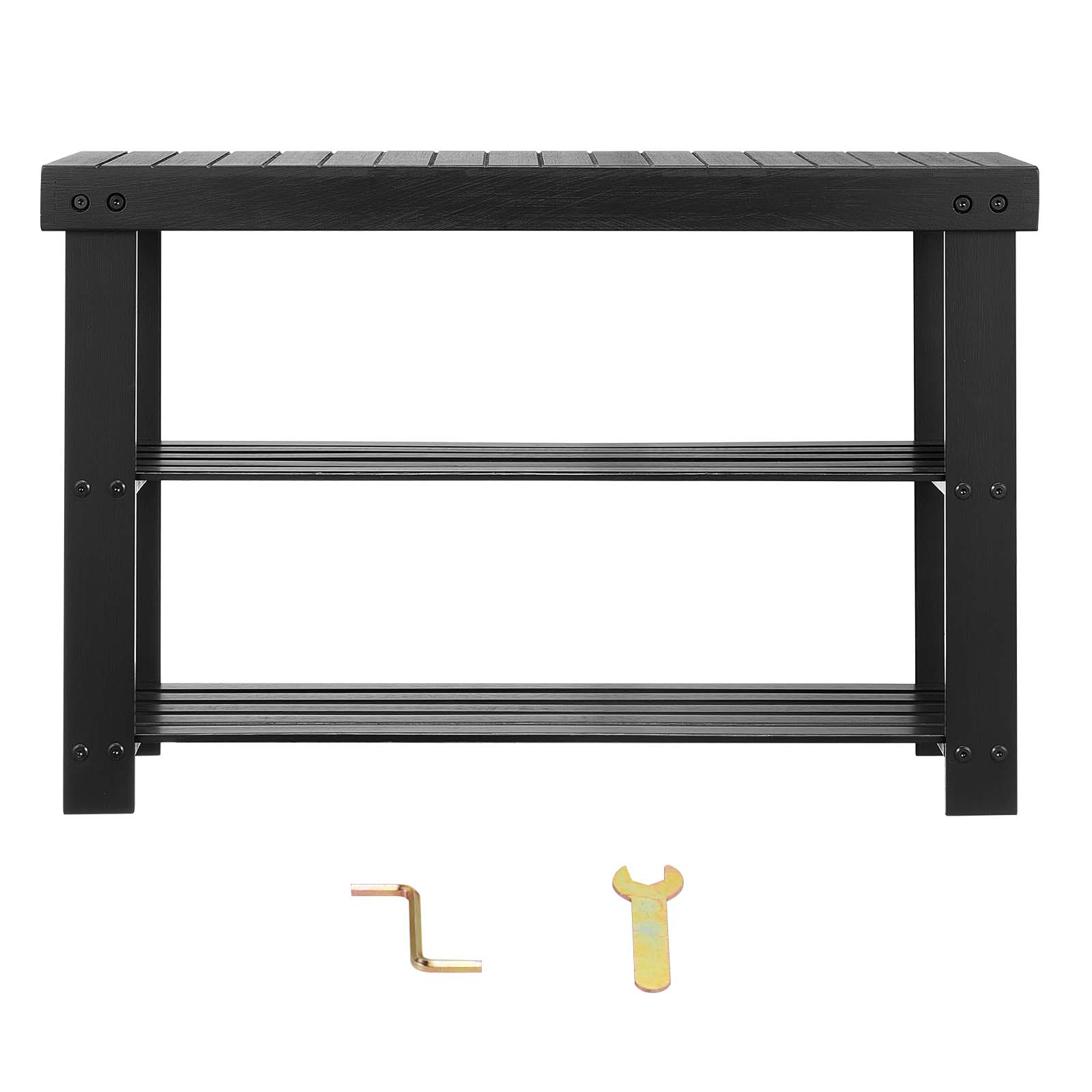 Alt View 5. VEVOR - 3-Tier Bamboo Shoe Rack Bench, Durable Entryway Organizer with 286 lbs Capacity, 27.6 x 11.3 x 17.8 Inches - Black.