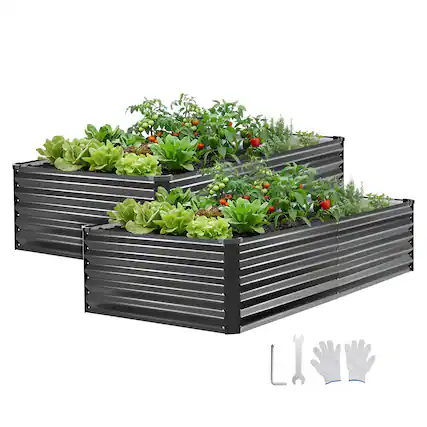 Front. VEVOR - 2 Pack Galvanized Raised Garden Beds, 6.67 x 3.35 x 1.51 ft, Rectangular Metal Planter Boxes Kit Outdoor - Dark Gray.