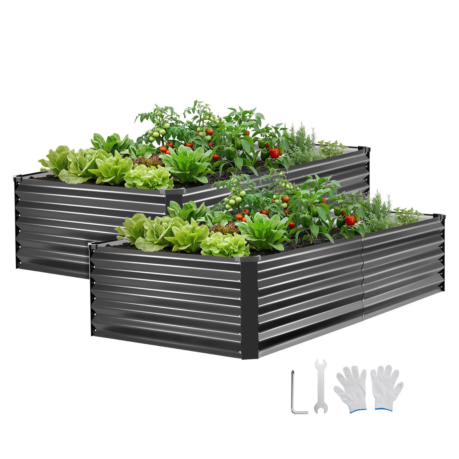 Front. VEVOR - 2 Pack Galvanized Raised Garden Beds, 6.67 x 3.35 x 1.51 ft, Rectangular Metal Planter Boxes Kit Outdoor - Dark Gray.
