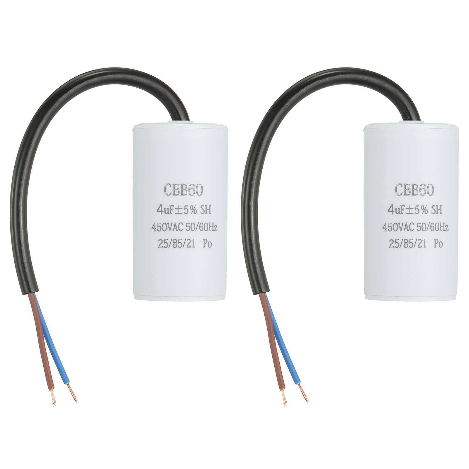 Unique Bargains - 2pcs 4uF CBB60 Run Capacitor, AC 450V 2 Wires 50/60Hz Cylinder 65x35mm for Air Compressor, Water Pump - White price history on PriceWatchPro