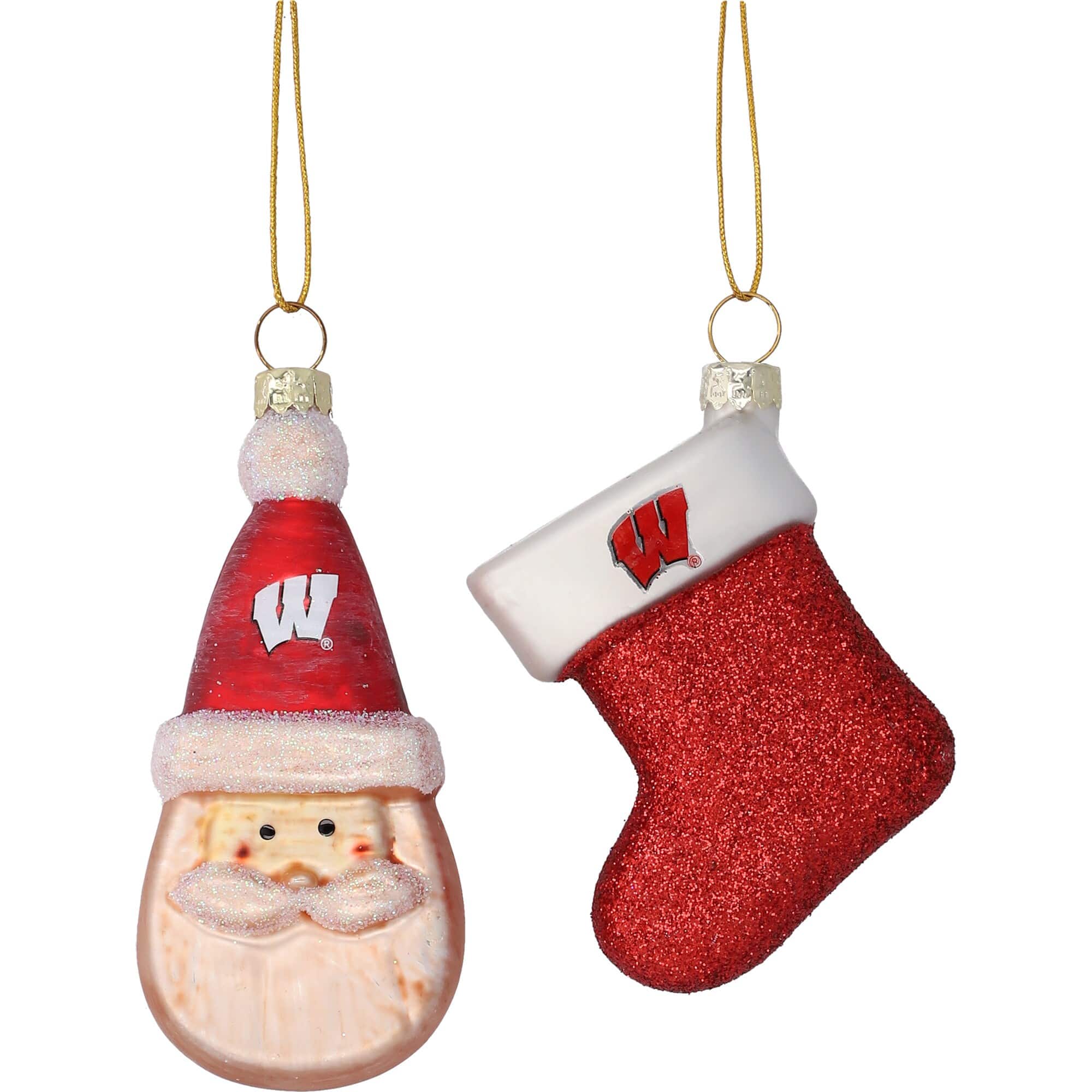 The Memory Company - Wisconsin Badgers Two-Pack Santa & Stocking Blown Glass Ornament Set - Multicolor