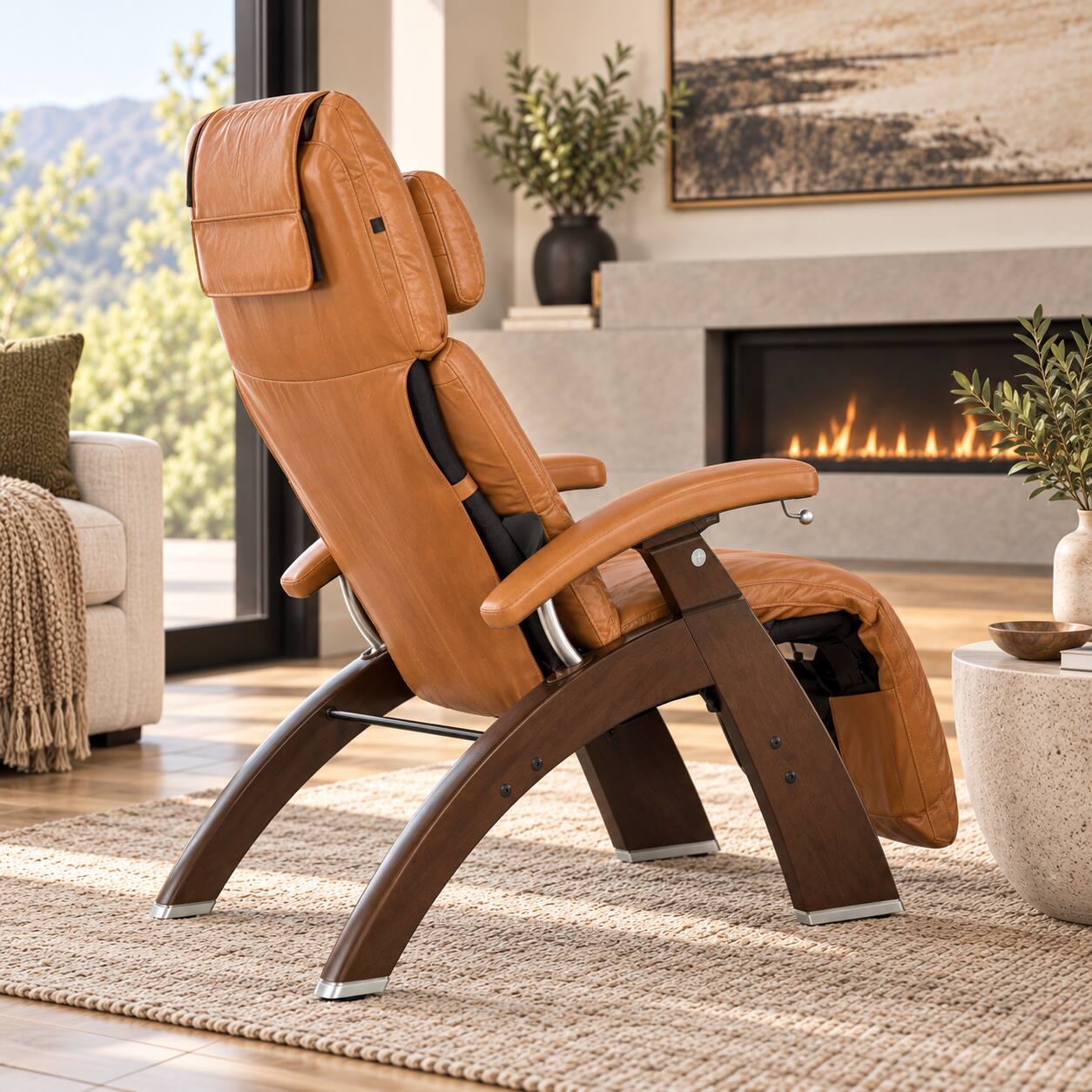 Back. Human Touch - Human Touch Perfect Chair PC-420 Classic Manual Plus Zero Gravity Recliner with Solid Wood Base - Dark Walnut / Saddle Premium Leather / Performance.